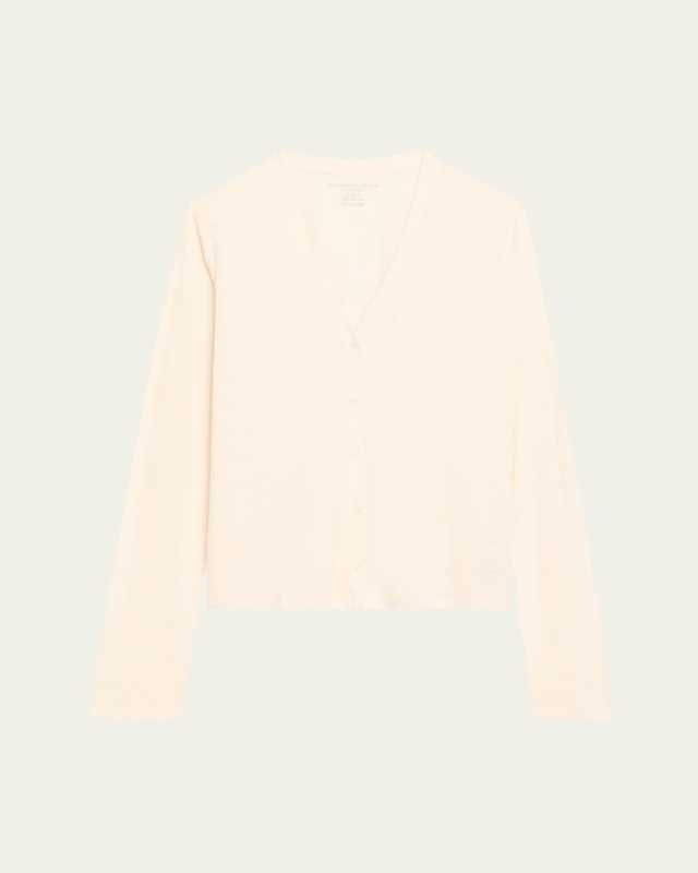 V-Neck Button-Down Long-Sleeve Stretch-Linen Cardigan